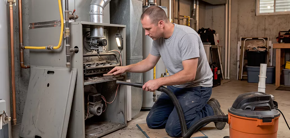 Burner and Heater Compartment Lint Removal in Denton