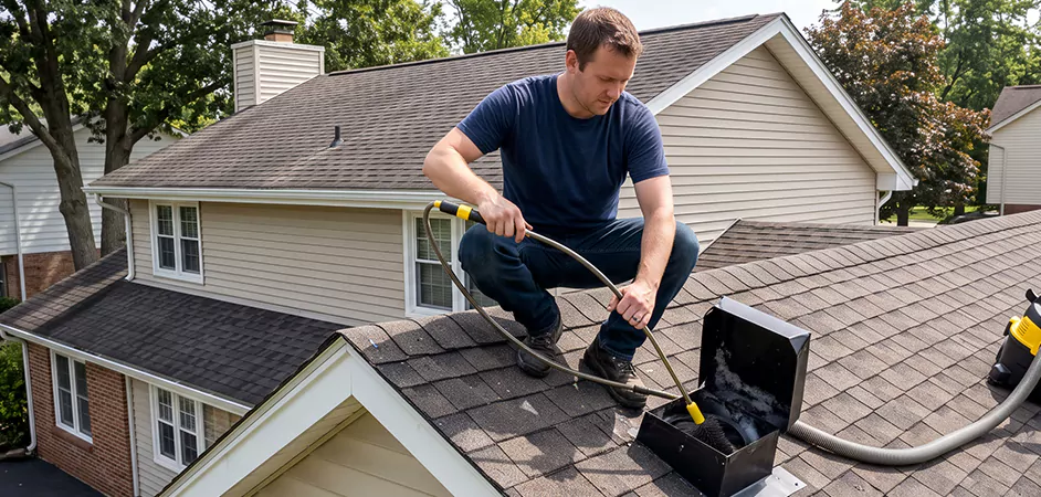 Multi-Story Roof Dryer Vent Cleaning in Denton